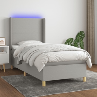 vidaXL Boxspringbett mit Matratze & LED Hellgrau 100x200 cm Stoff 3138693