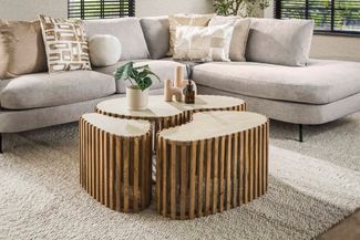 KAWOLA Couchtisch LIMAY Set 3-tlg. Keramik weiß 40 x 52 x 90 cm