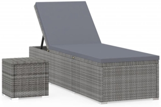 vidaXL Sonnenliege mit Auflage und Teetisch Poly Rattan Grau 46227