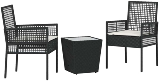 vidaXL Garten Bistro Set 3 pcs Schwarz Poly Rattan 3334955
