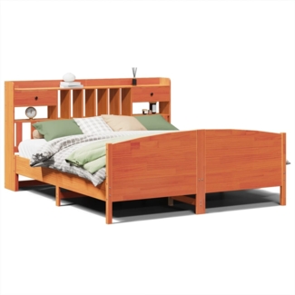 vidaXL Massivholzbett mit Regal ohne Matratze Wachsbraun 180x200 cm 3323136
