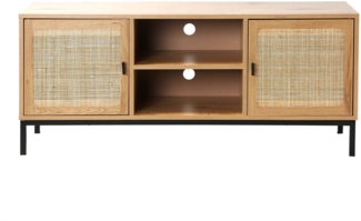 Casâme TV-Möbel mit 2 Türen, Rattangeflecht und 2 Ablagen - L120cm - Helles Holz