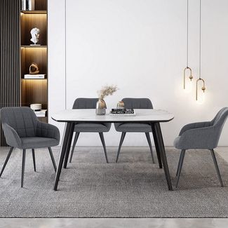 WOLTU 6 x Esszimmerstühle 6er Set Esszimmerstuhl Küchenstuhl Polsterstuhl Design Stuhl mit Armlehne, mit Sitzfläche aus Leinen, Gestell aus Metall, Dunkelgrau, BH107dgr-6