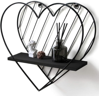 Holz Lichter Wandregal Herz Wandregal Holz Metall, Schweberegal Dekoregal Bad & Wohnzimmer, Herzform Design, dekoratives Regal für Pflanzen, Bilder & Accessoires