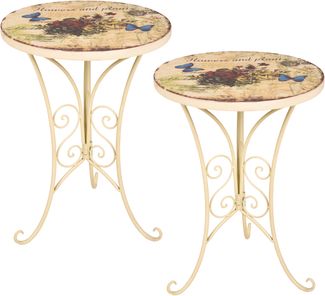 Gartentisch SELMA 2er Set - Stahl, Beige, 38 x 38 x 53 cm | Garten Beistelltisch Wetterfest Outdoor Tisch