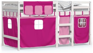 vidaXL Kinderhochbett mit Vorhängen Rosa 90x190 cm Massivholz Kiefer 3283831