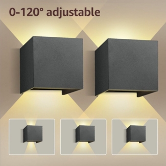 Simloveve Wandleuchte 12W Innen Außen Wandlampe, Auf und ab Einstellbarer Lichtstrahl, 3000K Warmweiß, 2 Stück LED Wandleuchten, Gartenleuchten, Balkonlampe