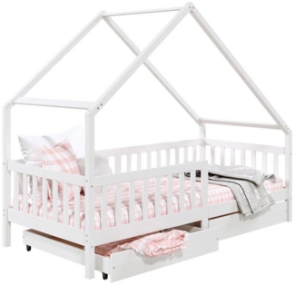 IDIMEX Kinderbett ALVA, Hausbett Montessori Kinderbett 90 x 200 Kiefer 2 Schubladen