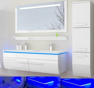 Homeline Badmöbel-Set Doppelwaschbecken Badmöbel Set 120 cm Weiss, (5-St)