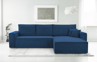 AX LIVING Blau Cord Couch L Form – Cedria L+R Wohnlandschaft 287cm