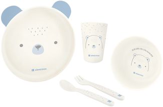 Kikkaboo Kindergeschirr Set Bear with me 5-teilig, Tiermotiv, Schale, Besteck blau