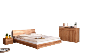 Bett Bento 16 aus Kernbuche massiv 100x200 cm mit Holzkopfteil und Holzbeinen