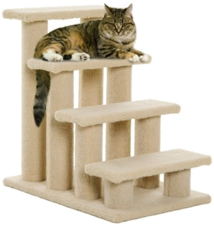 PawHut Kratzbaum Tiertreppe Katzentreppe Hundetreppe 4 Stufen, Cremeweiß, 61x41x60cm