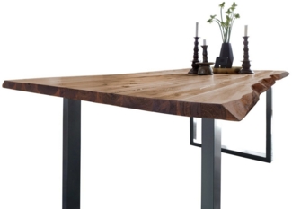 SAM® Baumkantentisch Neapel, massives Akazienholz, Baumkante, Metallgestell U-Form, bis 3 Meter