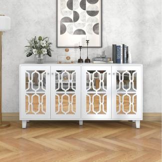 BlingBin Sideboard verspiegelte Anrichte mit kühlen Kristallgriffen Breite 160CM (Vier Türen, mit beweglichem Laminat), Gesamtabmessungen:160 x 40 x 84(cm)