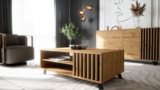 Newroom Couchtisch Barea, Wandpaneel Wildeiche Anthrazit Wohnzimmertisch Modern Sofatisch