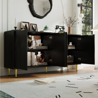 REDOM Sideboard Moderne Esszimmerschrank (mit 4 Türen und Goldenen Akzenten, Soft-Close Funktion & Verstellbaren Regalböden, Kommode, 1 St)