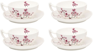 TeaLogic Tasse 4er Set Cherry Blossom Jumbotasse mit Untertasse, Porzellan