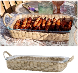 Chic Antique - Tablett 2-tlg Glasschale Ofenfest 35x21cm mit Flechtkorb 61094200