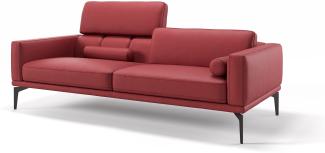 Sofanella 3-Sitzer SALERNO Ledersofa Couch Echtleder in Rot S: 197 Breite x 97 Tiefe