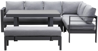 MeXo Gartenlounge-Set Aluminium Gartenmöbel Set für 6-8 Personen, (L-Form Ecklounge mit Esstisch 130 x 80 x 67,5 cm, 5-tlg, 3 Ecksofas, 1 Bank & 12 cm dicken Kissen für hohen Komfort), wetterfeste Terrassenmöbel Set, flexibel kombinierbar