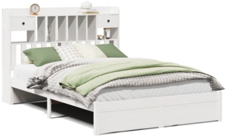 vidaXL Massivholzbett mit Regal ohne Matratze Weiß 140x190 cm Kiefer 3322412