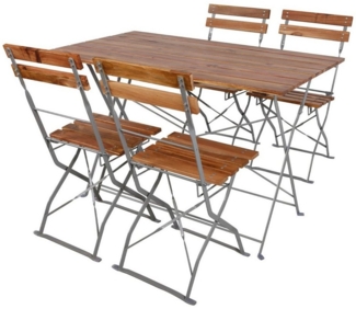 Biergarten Set Klapptisch + 4 Klappstühle Stahl Akazie 120x60cm