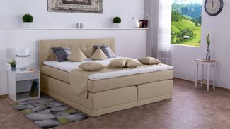 Meisterbetten Boxspringbett John 160x200 in WT-Beige, Matratzenbezug Nano, Komfortschaum-Topper