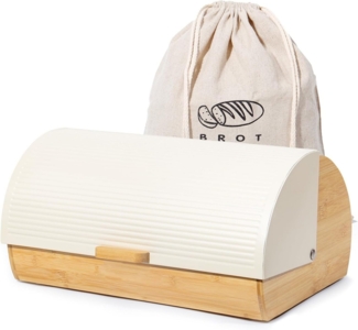Zedelmaier Brotkasten Brotaufbewahrungsbox aus Metall Holz groß, (Set), Brotkorb mit Deckel und Brotbeutel