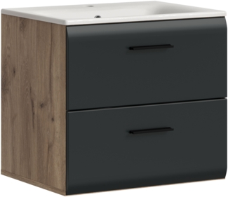 Waschtisch inkl. Waschbecken (B/H/T: 60x55x46 cm) in schwarz matt und Nox Oak Nachbildung