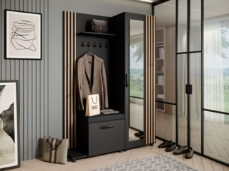 Beautysofa Garderobenschrank Garderoben-Set mit Aufhängern und Spiegel LIVIA (Geräumiger Schuhschrank) mit praktischer Kleiderstange