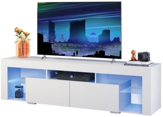 WLIVE TV-Schrank 160cm Lowboard mit RGB-LED für Fernseher bis 60/65/70 Zoll, (20 Farben RGB Fernsehschrank für Wohnzimmer, Schlafzimmer) Modernes TV Board Hochglanz, Weiß