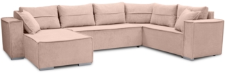 AX LIVING Ecksofas groß Lovere 314 cm – Sofa rosa mit Schlaffunktion & Strukturstoff