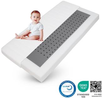 Kindermatratze 80x200 mit rundum Trittkante, Höhe ca. 11cm, Bezug waschbar, Kinder Baby Matratze 80x200 für Kinderbett und Babybett, CertiPUR