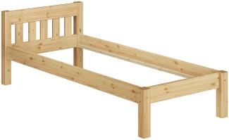 Erst-Holz Einzelbett Natur 90x200 Bett, Rollrost, Matratze Senkrechte Balken