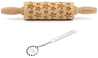 Folkroll Motiv Teigrolle Teigroller Sterne 23cm mit Teigrädchen 330524