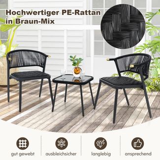 Rattan Gartenmöbel Set Balkonset mit 2 Stühlen und Tisch Balkonmöbel Braun gemischt