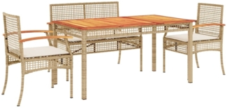 vidaXL 5-tlg. Garten-Essgruppe mit Kissen Beige Poly Rattan 3213586