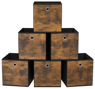 SONGMICS Aufbewahrungsbox, 6er Set, Ordnungsboxen, Vliesstoff, Faltbox, 33 x 33 x 33 cm, Stoffbox, für Würfelregal, Organizer für Kleidung, vintagebraun-schwarz RFBDE133B01