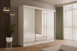 ALTDECOR Schiebetürenschrank VESLI (Kleiderschrank Garderobenschrank mit viel Stauraum Moderner Schrank) Spiegel Spiegeltüren Vielseitiger Schwebetürenschrank LED Beleuchtung