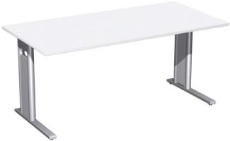 Schreibtisch 'C Fuß Pro', feste Höhe 160x80 cm, Weiß / Silber