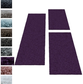 Carpettex Hochflor-Bettumrandung Unicolor - Einfarbig, Höhe 50 mm, (Bett-Set, 3-tlg, Bettvorlage), Schlafzimmer Teppich Bettumrandung Läufer Set 3 teilig