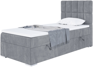 MEBLINI Boxspringbett LUKAS 90x200 cm mit Bettkasten - H4/Grau Samt Gepolstert Einzelbett mit Topper & Taschenfederkern-Matratze - 90x200 Rechts