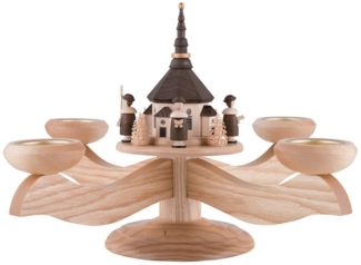 Albin Preissler Schwibbogen Adventsleuchter Seiffener Kirche mit Kurrende natur (26cm) von Albin P