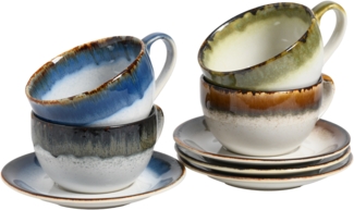 CreaTable Cappuccinotasse Cascade Mix, Cappuccino-Set, 8-tlg, Steinzeug, Reaktivglasur