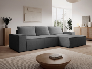 Vente-unique - Großes Ecksofa mit Schlaffunktion - Ecke rechts - Cord - Anthrazit - AMELIA