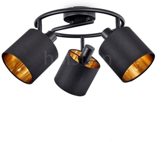 hofstein Deckenleuchte moderne Deckenlampe aus Metall/Stoff in Schwarz/Goldfarben, ohne Leuchtmittel, 3-flammig, mit verstellbaren Strahlern, runder Spot, 3 x E14