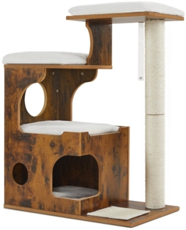 Feandrea Kratzbaum 86 cm, mittelgroßer Katzenkratzbaum mit 3 Liegeflächen und Höhle, Katzenbaum aus MDF mit Holzfurnier, Sisalstamm, waschbare Auflagen aus Plüsch, vintagebraun-weiß,von Songmics, PCT70HW