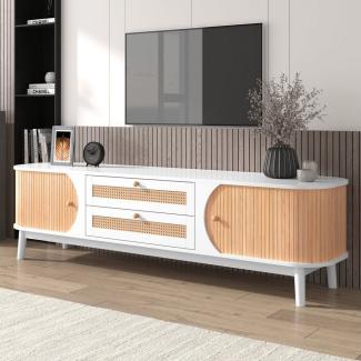 HAUSS SPLOE TV-Schrank TV-Schrank Fernsehtisch TV Board TV- Lowboard (TV-Schrank mit Türen und Schubladen, TV-Ständer mit Rattanseiten) Natürlicher Landhausstil.