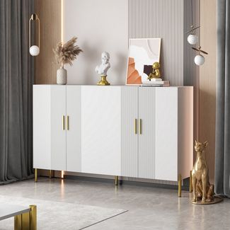 REDOM Sideboard Moderner weißer Sideboard-Schrank mit (Wohnzimmerschrank, Aufbewahrungsschrank, 1 St, 4 Türen), mit goldene Metallbeine